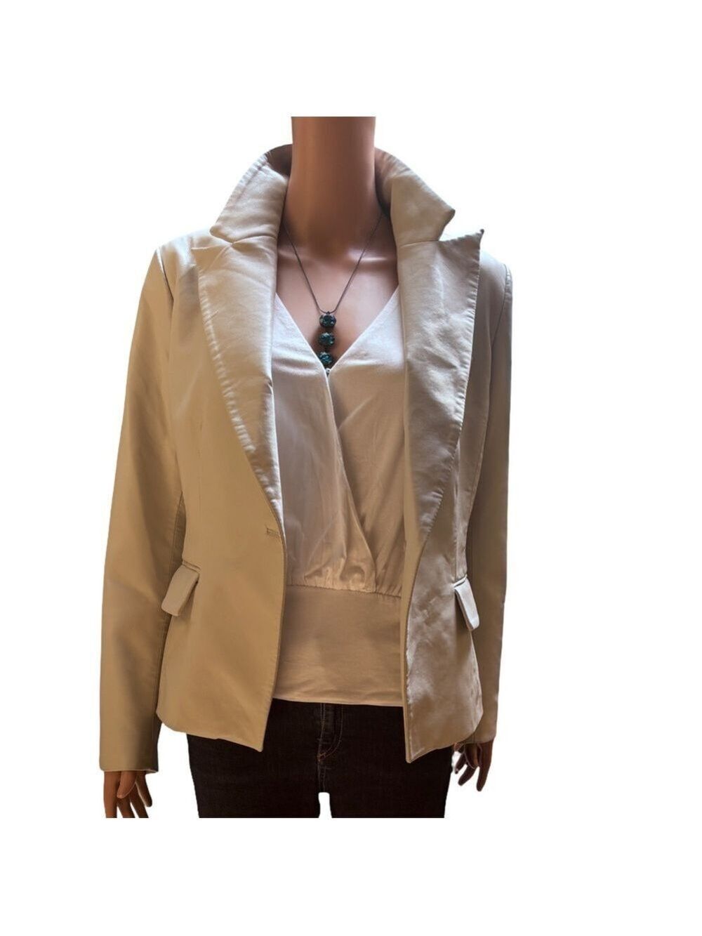 BCBGMaxAzria Vegan Leather Stone Colored Blazer Structured Suit Jacket Med NWT